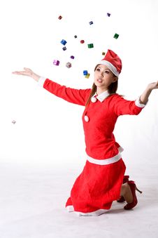 Cute Santa With Falling Gifts Stock Photos Cute Santa With Falling Gifts Stock Photos