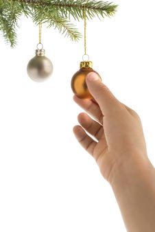Christmas Tree, Hand And Balls Royalty Free Stock Images Christmas Tree, Hand And Balls Royalty Free Stock Images