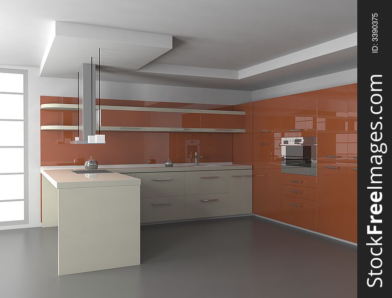 Kitchen in white and red tones