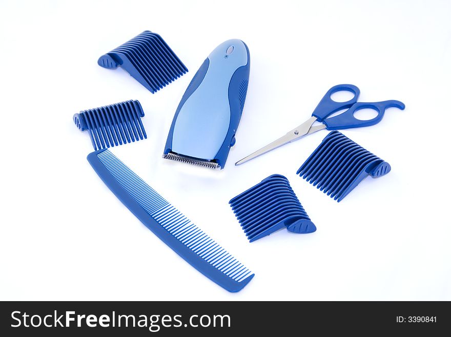 Hair grooming tools isolated over white background.