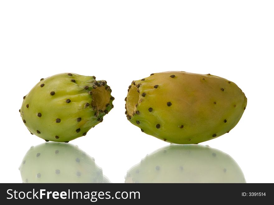 Cactus pear fruits isolated over white background