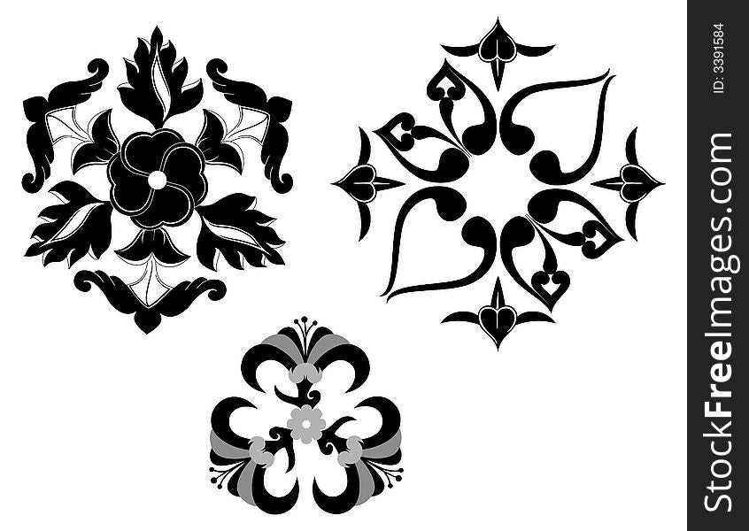 Three piece ornament design can be use for  border element