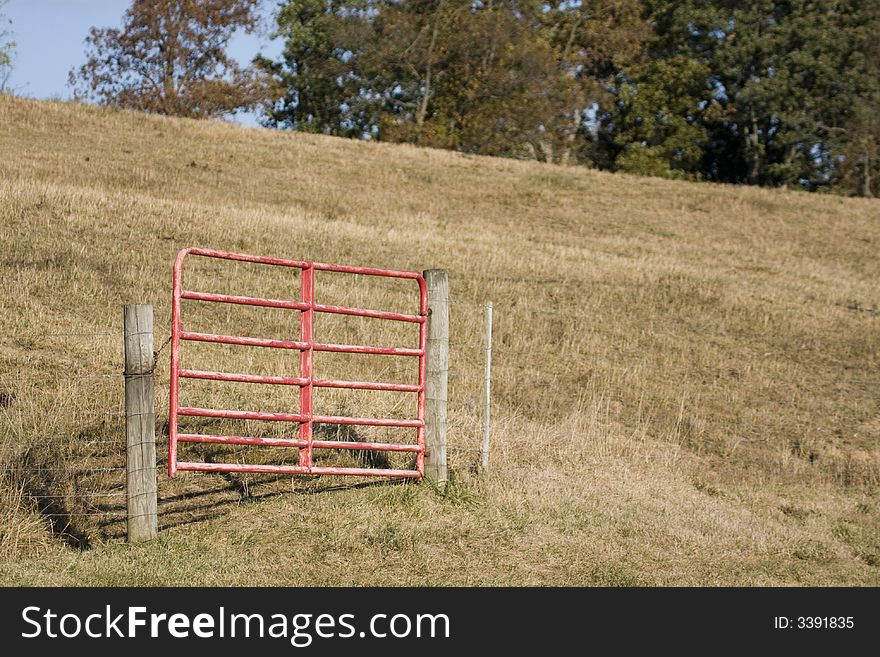 A gate in a field. A gate in a field