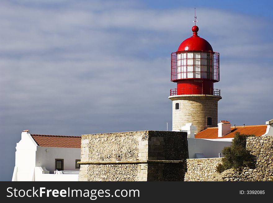 Lighthouse at cape St. Vincent, portuguese coatline, Algarve. Lighthouse at cape St. Vincent, portuguese coatline, Algarve