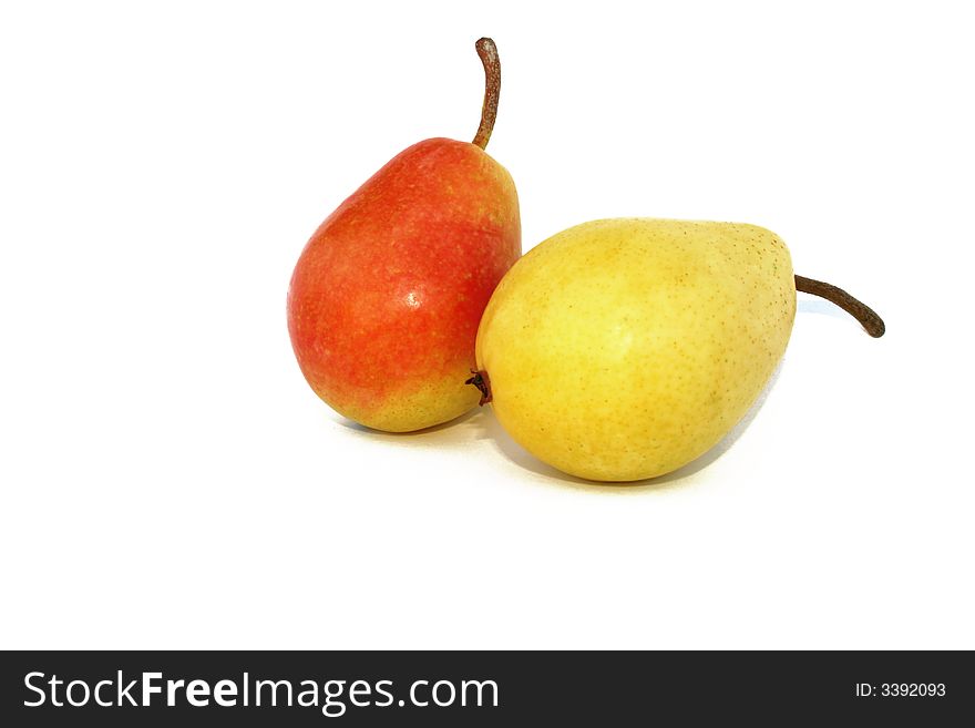 Red and yellow pears isolated on the white.