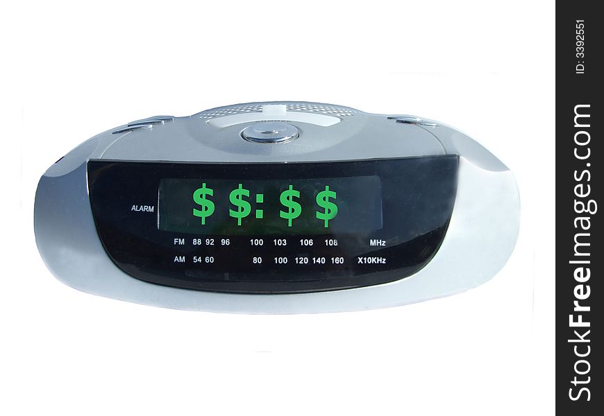 Electronic alarm clock with dollar markings. Electronic alarm clock with dollar markings