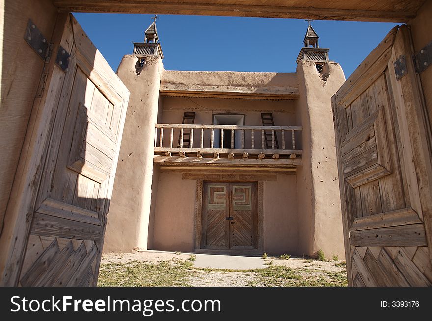 View of entering the gates to an old, spanish mission