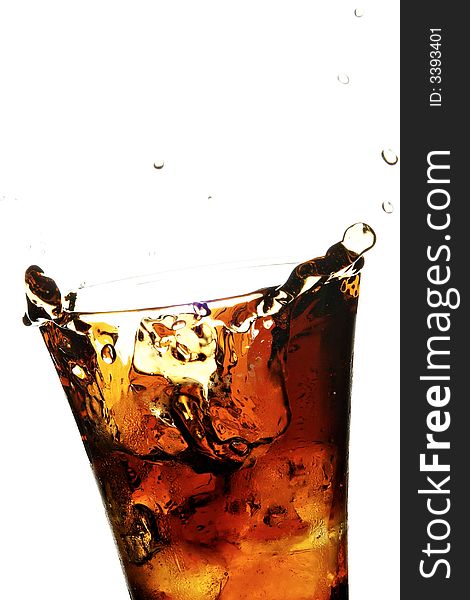 Glass with cola on the white background