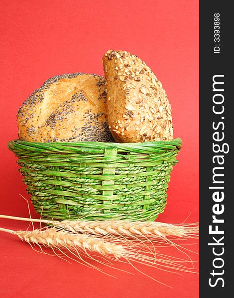 Bread in green basket at Thanksgiving. Bread in green basket at Thanksgiving