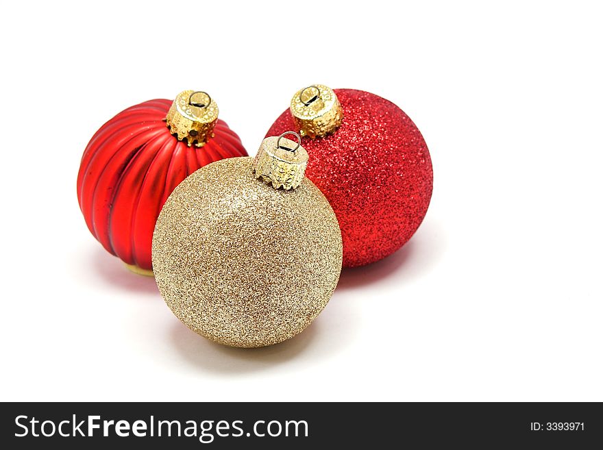 Gold and red Christmas ornaments. Gold and red Christmas ornaments