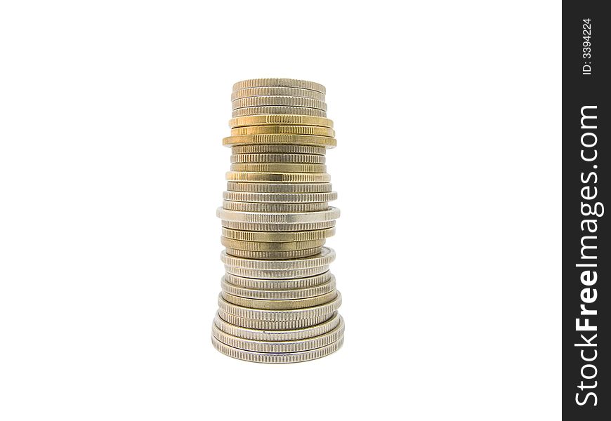 Closeup, pile of coins completely isolated