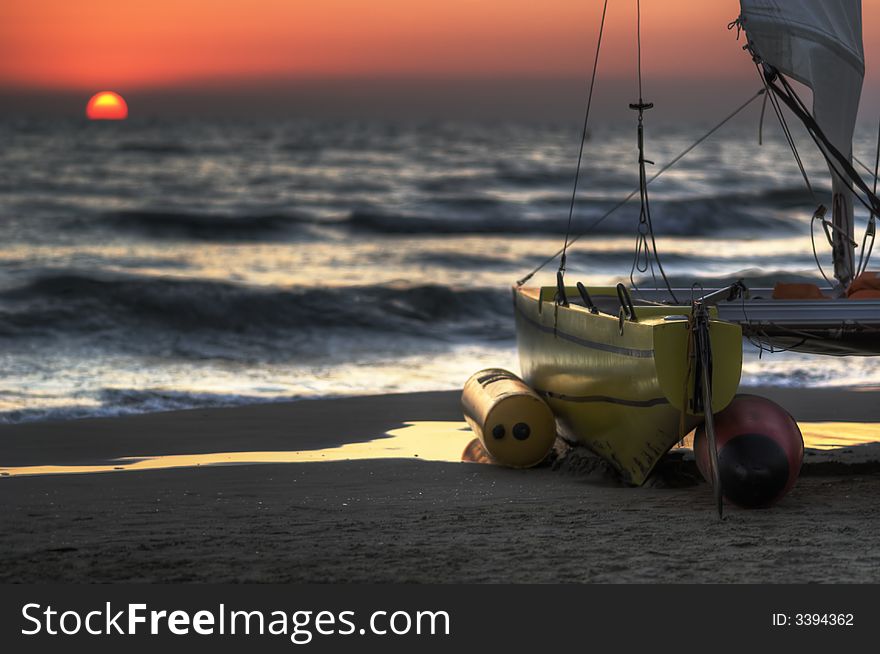 Catamaran at sunset