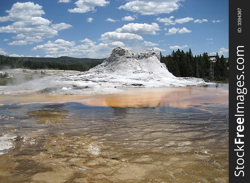 Castle Geyser is one of the most beautiful geothermal features in Upper Geyser Basin in Yellowstone National Park