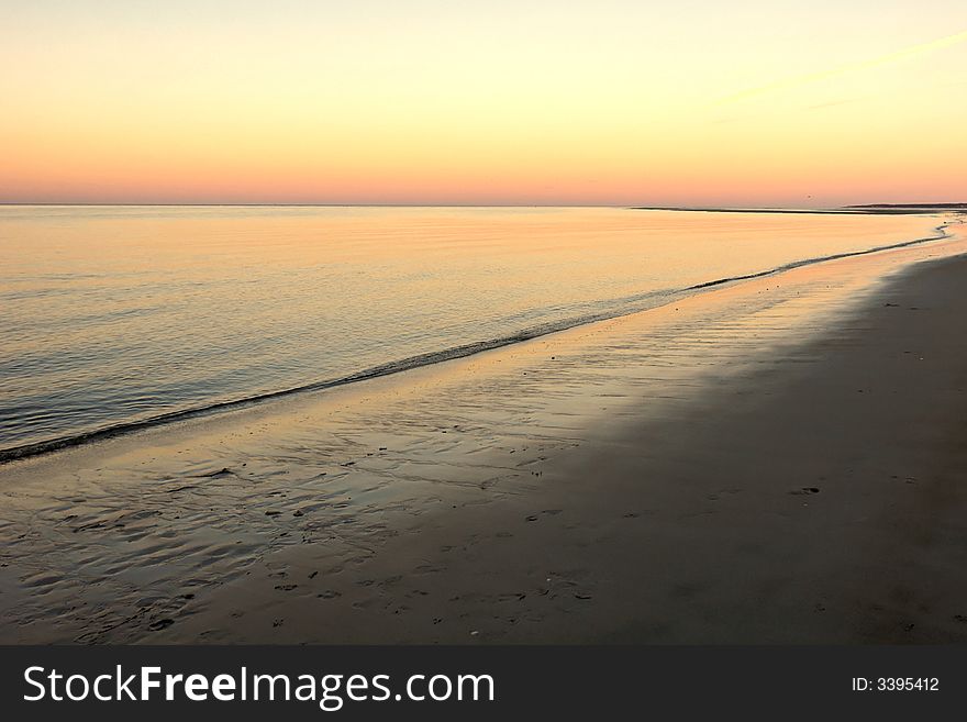 Sunset on Crane's beach in Ipswich Massachusetts with sea gulls. Sunset on Crane's beach in Ipswich Massachusetts with sea gulls