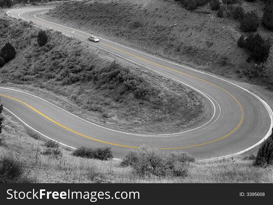 Country road with painted double yellow lines. Country road with painted double yellow lines