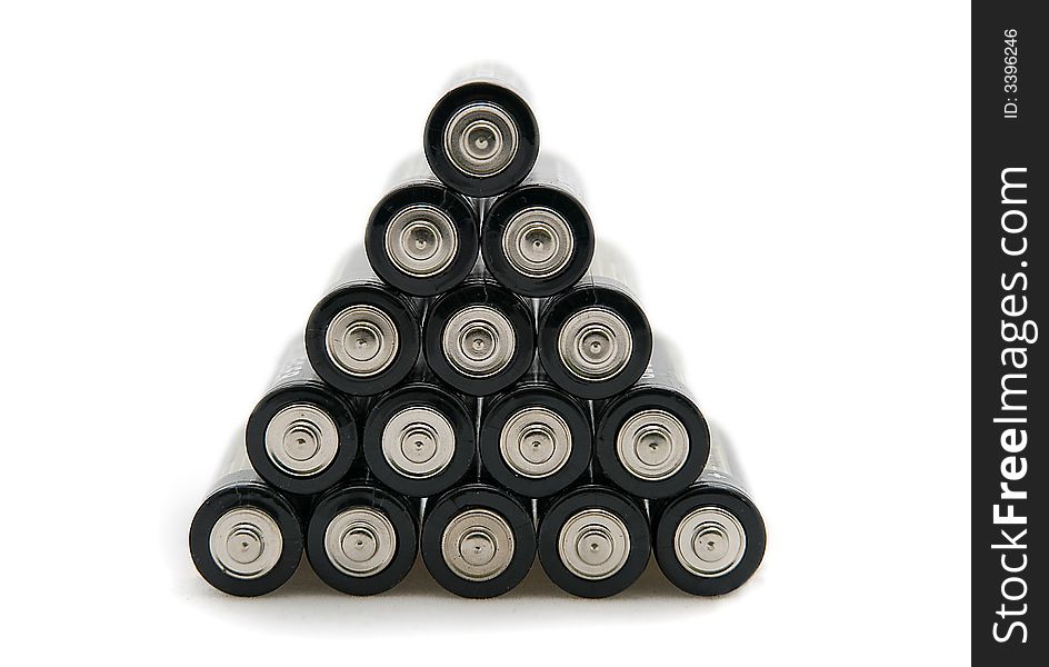 Several batteries, isolated white background