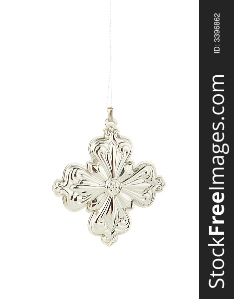 An image of a silver Christmas ornament. An image of a silver Christmas ornament