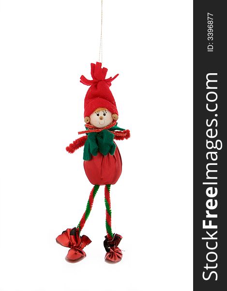 Christmas decoration red elf on white. Christmas decoration red elf on white
