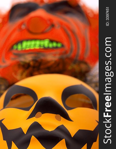 A  red and orange halloween scary mask