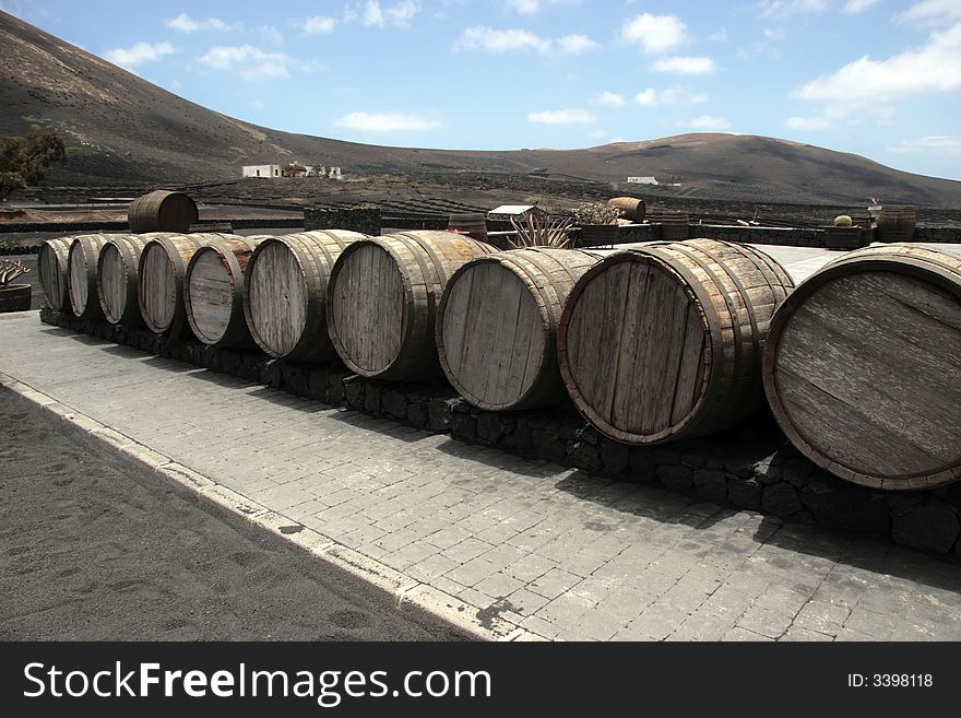 Barrels in the wine region of lanzarote. Barrels in the wine region of lanzarote