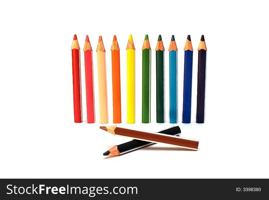 Sharp pencils standing on white