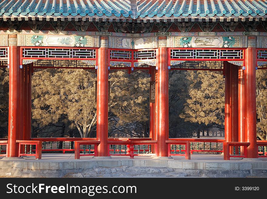 Close up of double-circle pavilion in the temple of heaven park, Beijing China. The pavilion was originally built in 1741 by Emperor Qian Long to celebrate his Mother's 50th birthday