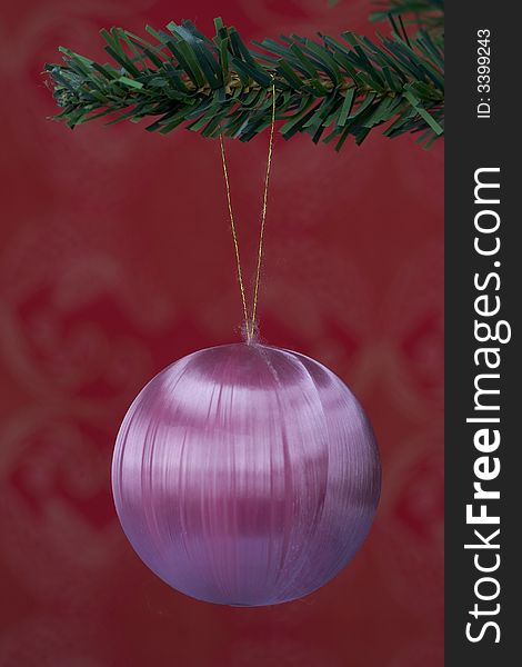 Christmas ball hanging on fir tree isolated