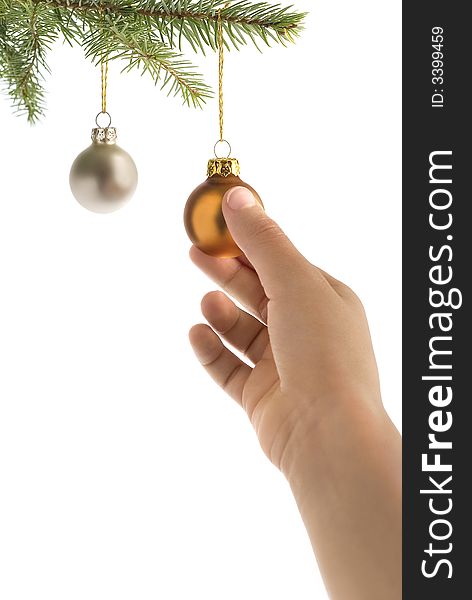 Christmas tree, hand and balls