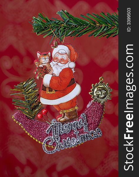 Christmas object hanging on fir tree isolated