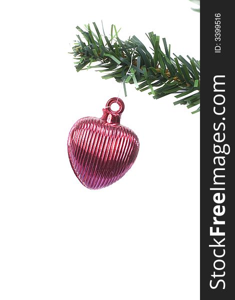 Christmas object hanging on fir tree isolated