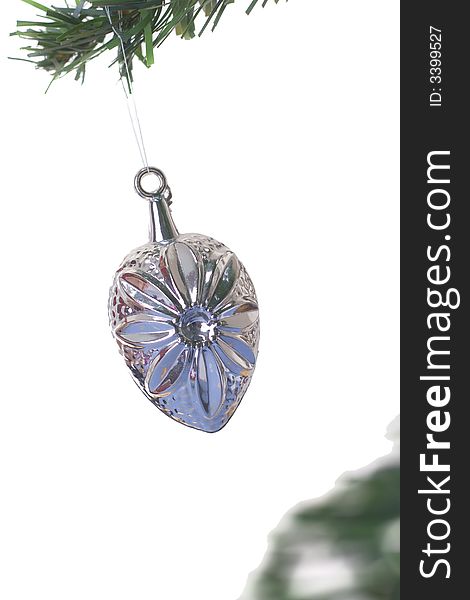 Christmas object hanging on fir tree isolated