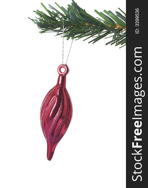 Christmas object hanging on fir tree isolated