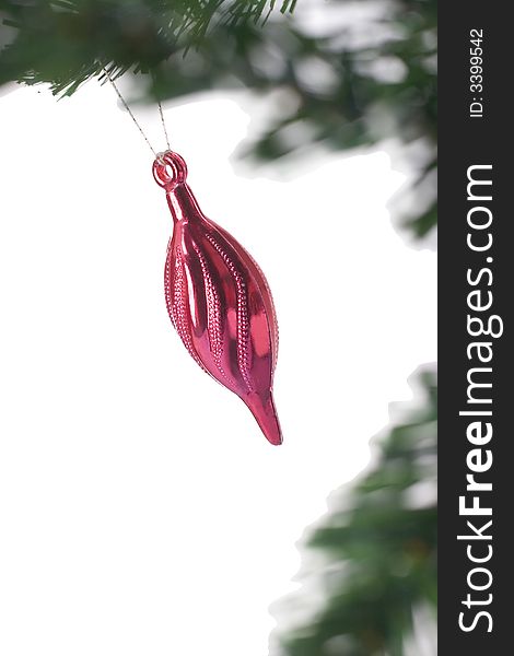 Christmas object hanging on fir tree isolated