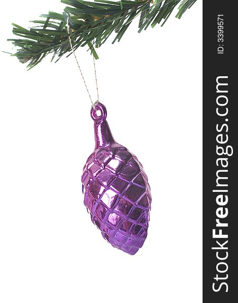 Christmas object hanging on fir tree isolated