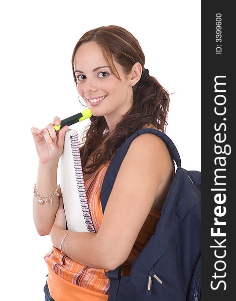 Beautiful young female student - over a white background