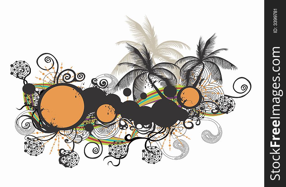 Illustration of palm trees and decorative patterns. Illustration of palm trees and decorative patterns