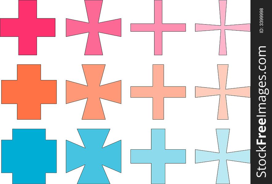 Cross in different shapes and colors