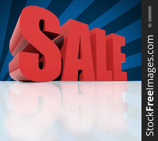 3d red text SALE over blue background