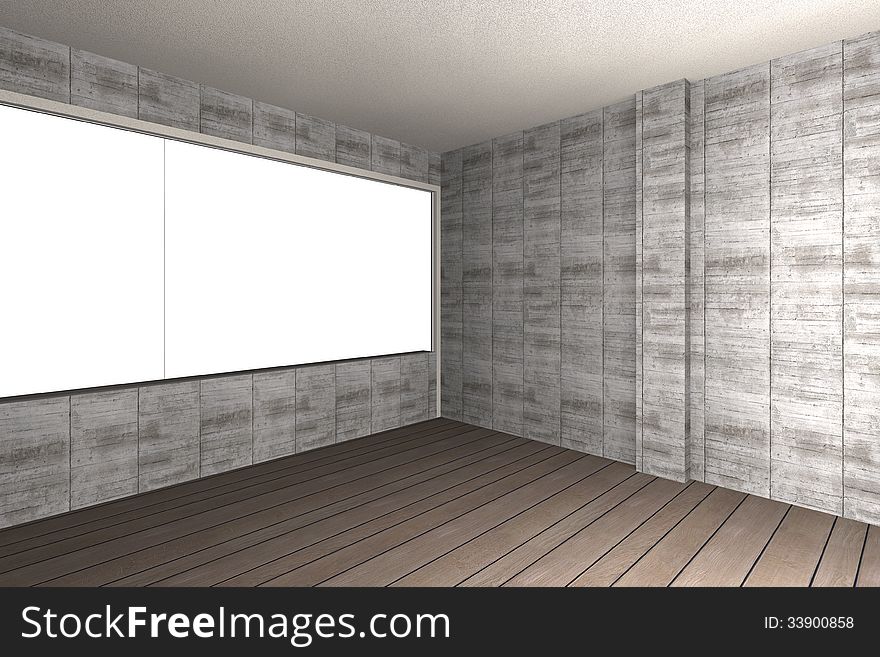 Bare concrete wall and wood floor