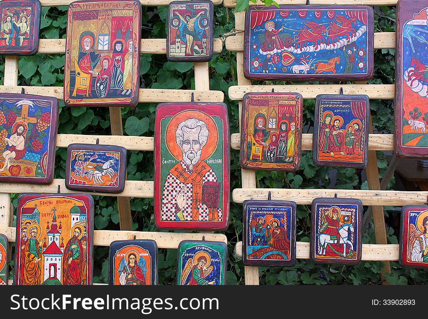 Orthodox icons painted on wood exposed. Orthodox icons painted on wood exposed