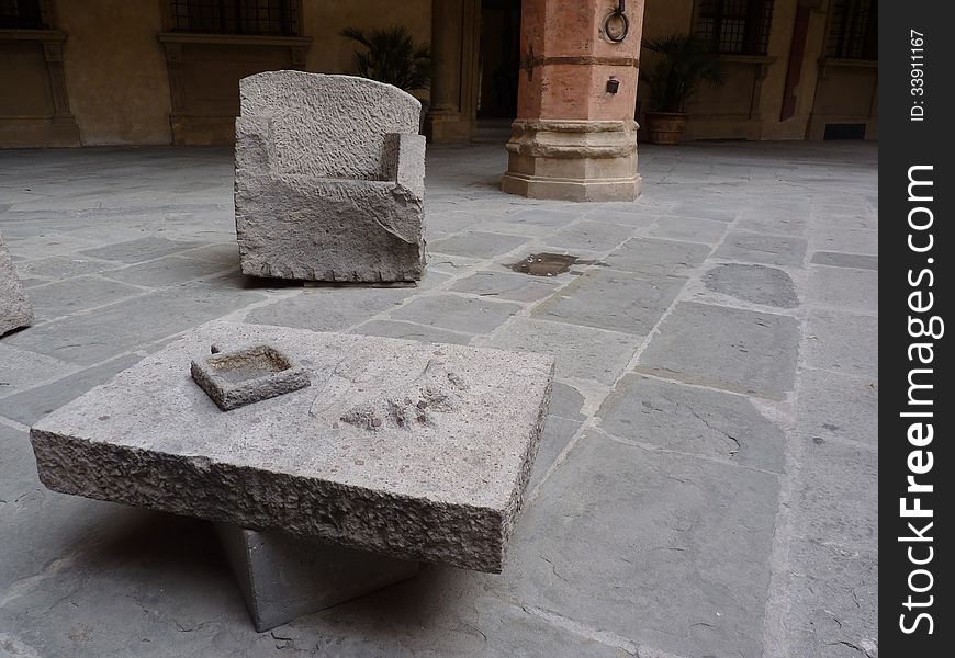 A stone table and a chair