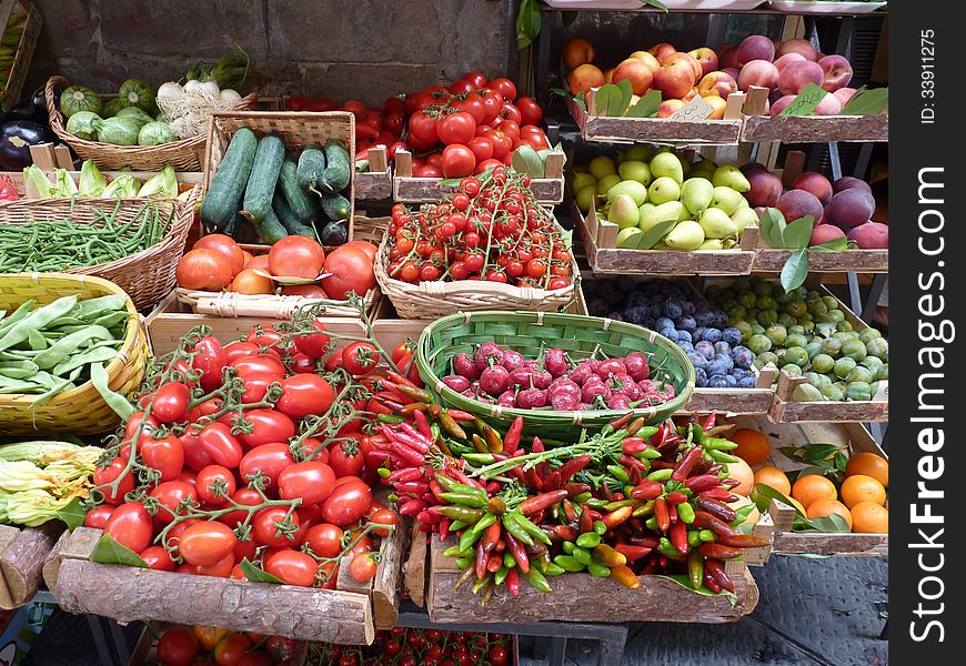 Assorted vegetables, displayed on the street market
