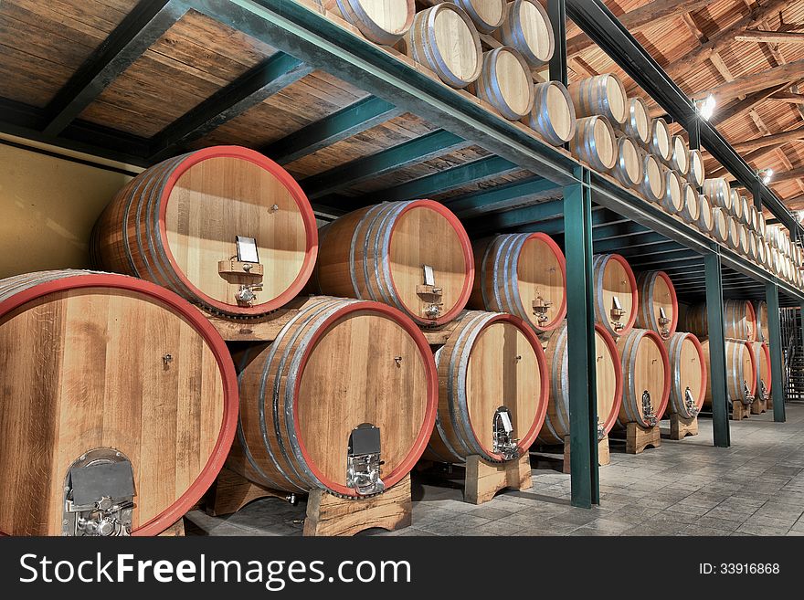 Casks In Wine Cellar