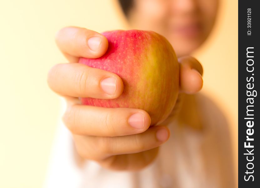 Closeup A Woman Holding A Apple