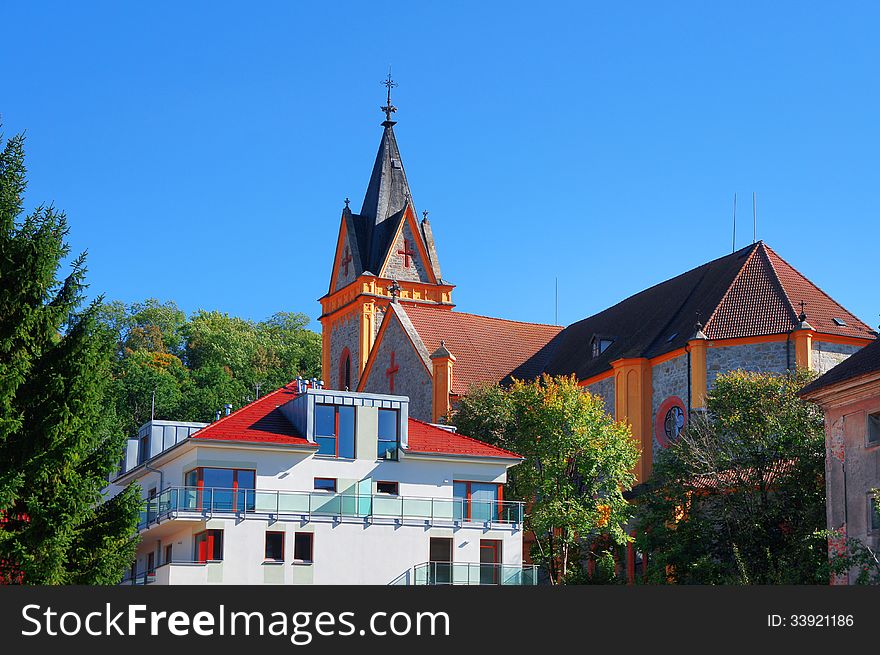 Small european church in the Hluboka village, Czech republic