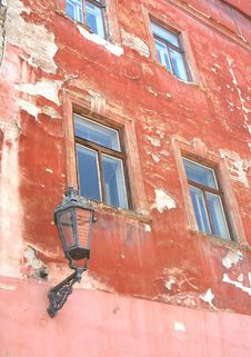 Grungy Old Weathered Facade With Old Lantern, Cesky Krumlov, Czech Republic Stock Image Grungy Old Weathered Facade With Old Lantern, Cesky Krumlov, Czech Republic Stock Image