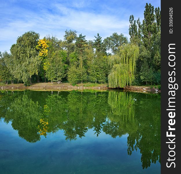 Lake photo sunny day autumn