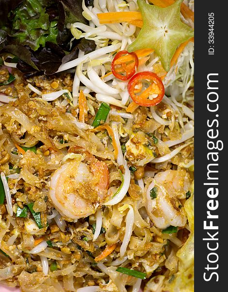 Thai food Fried Rice Sticks with Shrimp