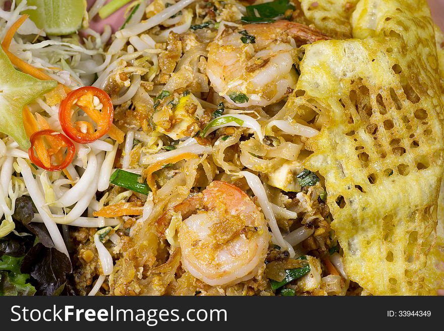 Thai Food Fried Rice Sticks With Shrimp