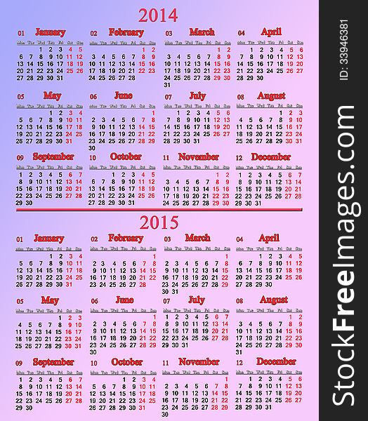 Usual office pale rose calendar for 2014 - 2015 years. Usual office pale rose calendar for 2014 - 2015 years